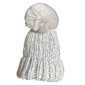 KYI KYI Gray Thick Knit Fleece Lined Pom Pom Beanie Hat Women's One Size